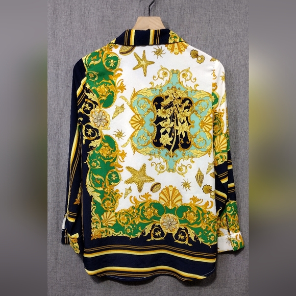 Prettylittlething Shell Chain Print Button Shirt Women's 2 Multicolor Artsy Y2K - Picture 7 of 10